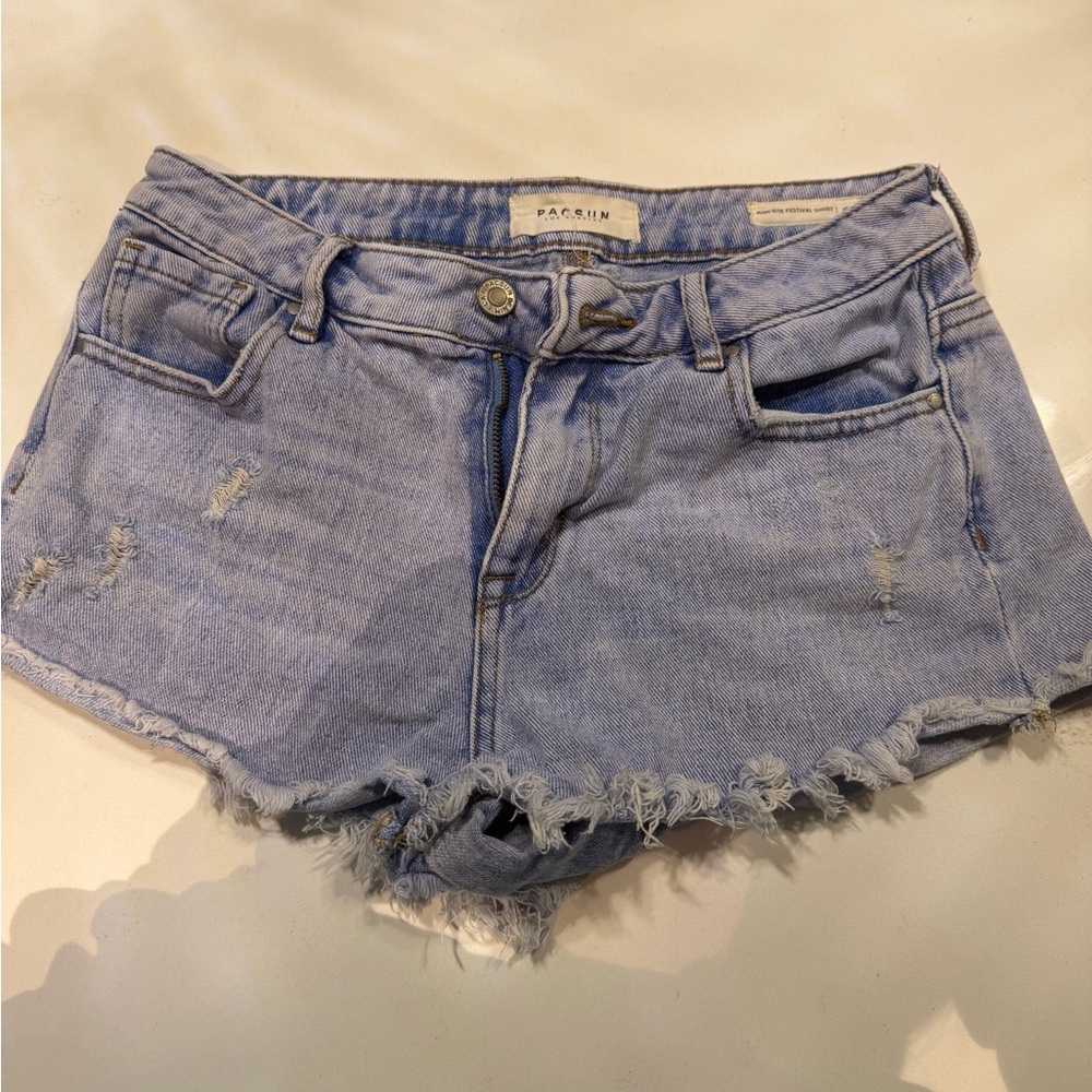 PacSun Faded Blue Frayed Hem Jean Shorts